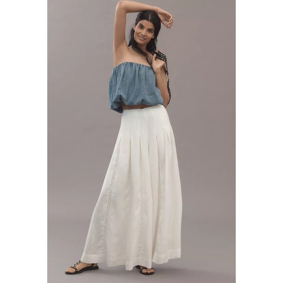 By Anthropologie Linen Blend Pleated Wide-Leg Pants 8 - Picture 4 of 4